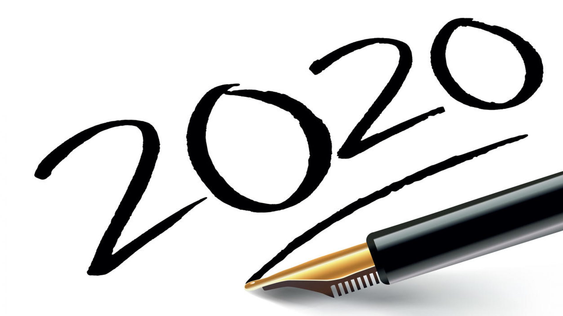 vœux 2020 inscrit sur un papier blanc à l’encre noir avec un stylo plume et souligné comme une signature